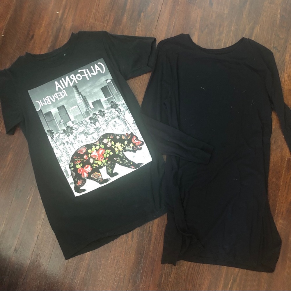 Plain black long sleeve & short sleeve graphic Tee